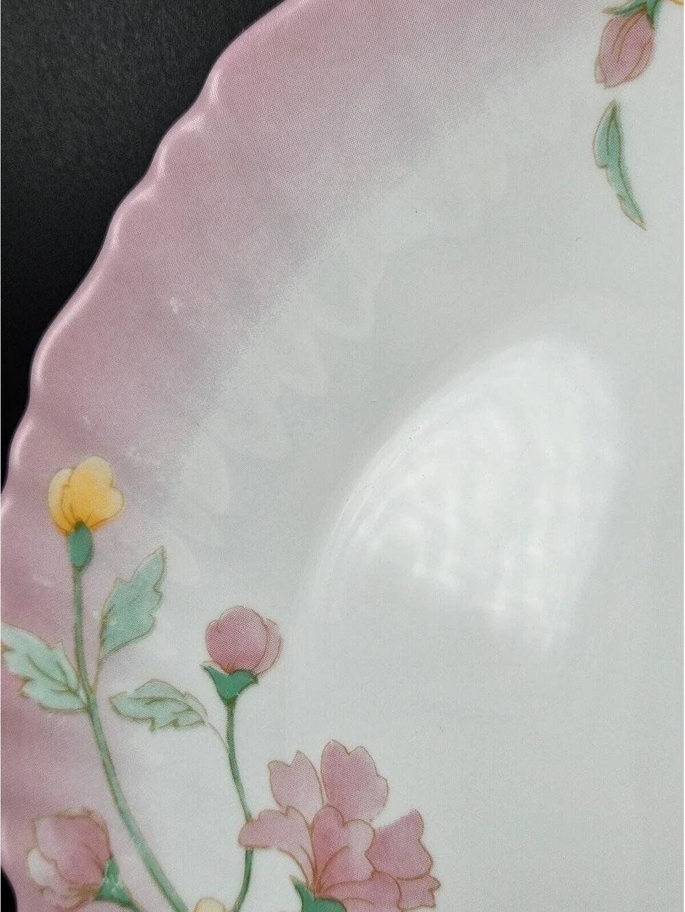 Vintage Arcopal France Elise Oval Serving Platter Pink Ombre Rim Floral 13
